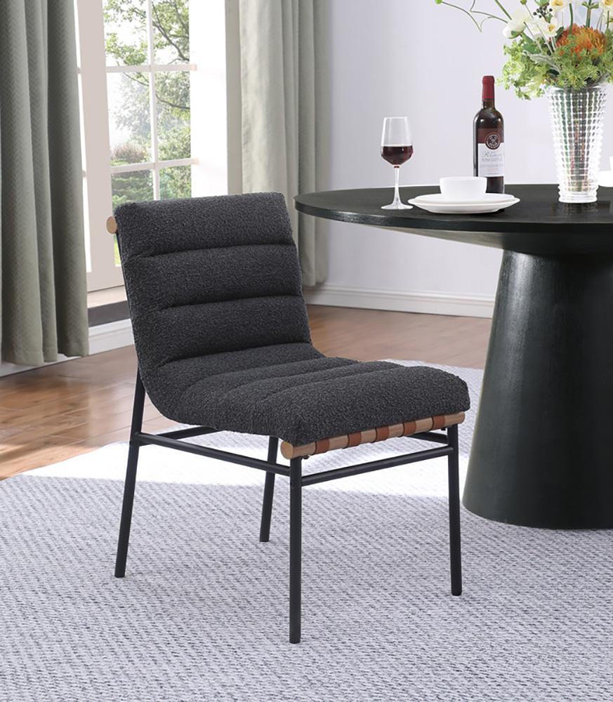 Lilola Home - Lahni Dark Gray Boucle Fabric Set of 2 Dining Chair with Black Iron Legs-30551 veiw 6