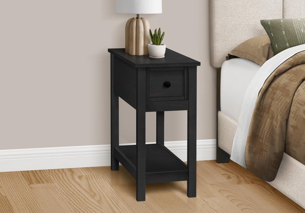 Monarch Specialties - Side Table, Narrow, Small, Storage Drawer, Bedroom, Black Veneer, Transitional - I-3961 veiw 10