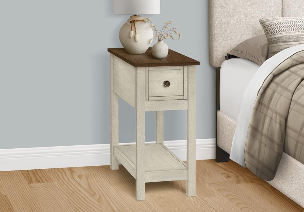 Monarch Specialties - Side Table, Storage Drawer, Antique White Veneer, Brown Veneer, Transitional - I-3962 veiw 10