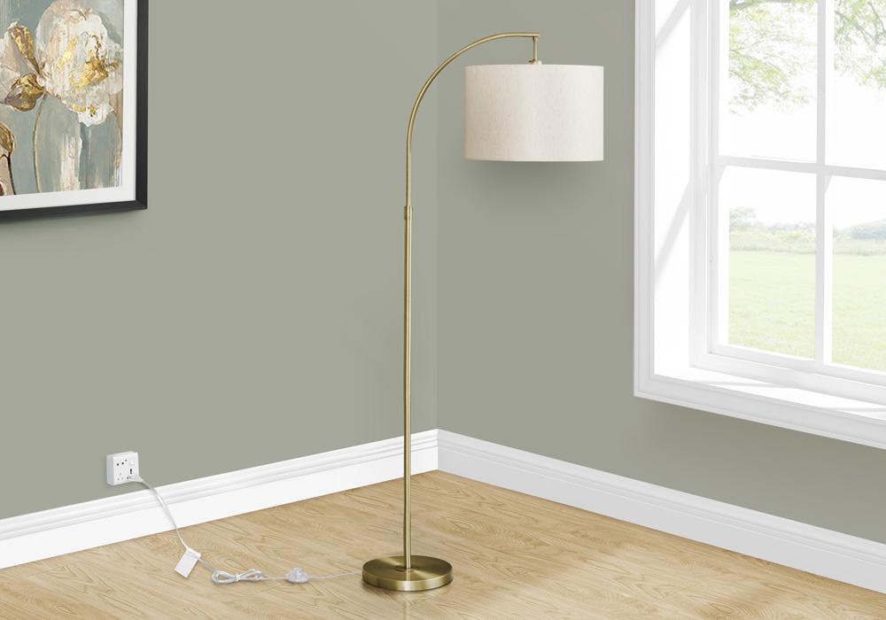 Monarch Specialties - Lighting, 65inH, Floor Lamp, Brass Metal, Ivory / Cream Shade, Contemporary - I-9750 veiw 2