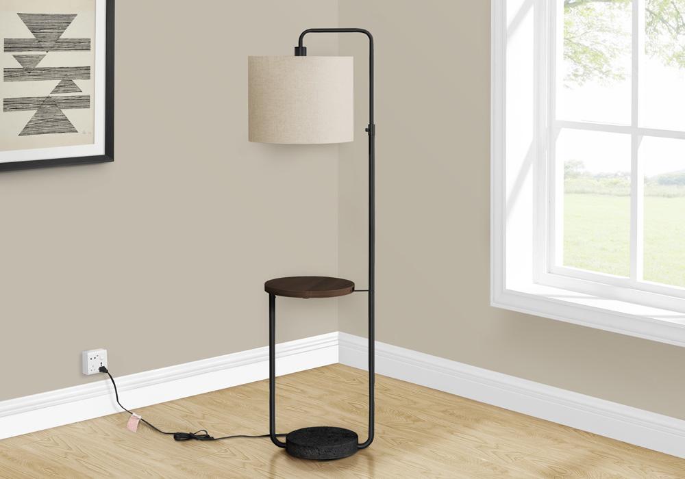 Monarch Specialties - Lighting, 67inH, Floor Lamp, Usb Port Included, Black Metal, Ivory / Cream Shade, Contemporary - I-9753 veiw 2