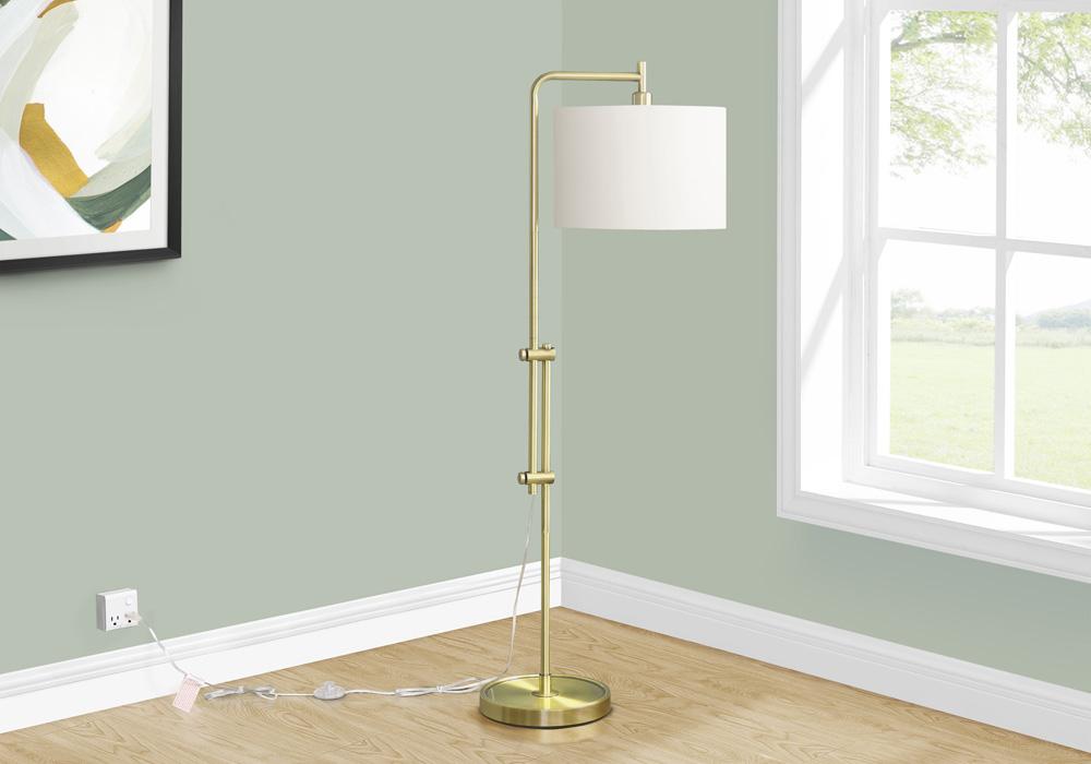 Monarch Specialties - Lighting, 63inH, Floor Lamp, Brass Metal, Ivory / Cream Shade, Contemporary - I-9761 veiw 2