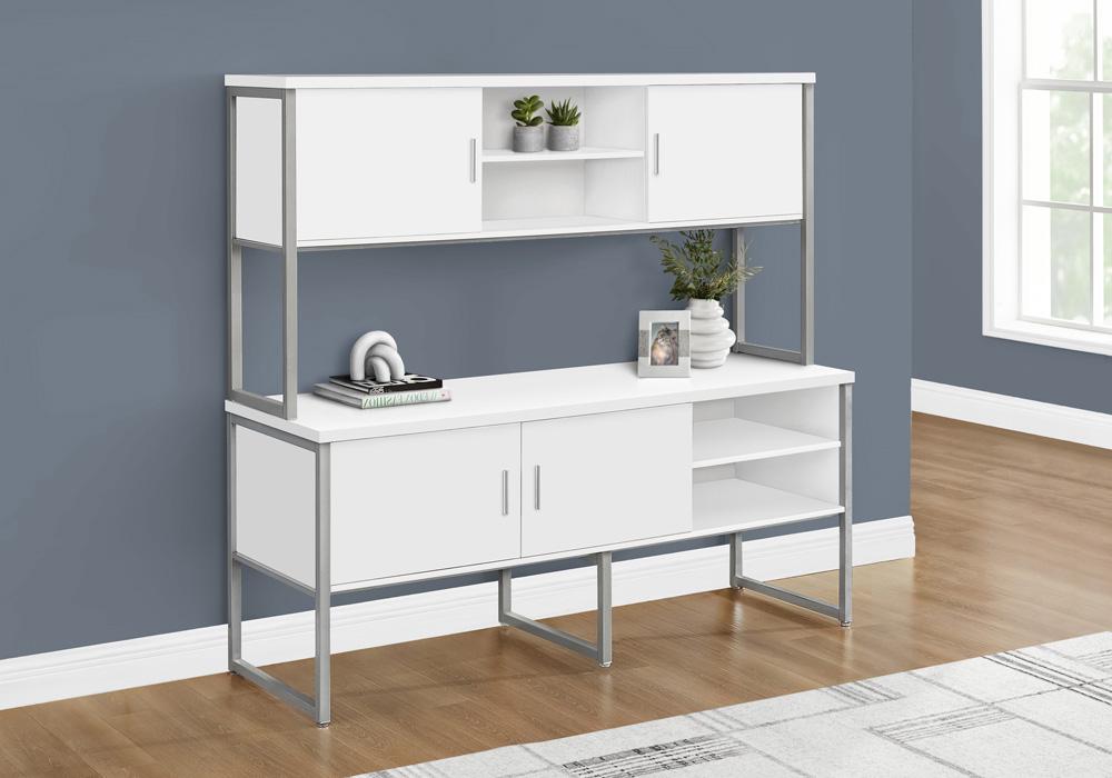 Monarch Specialties - Office Credenza, 72inL, Home Office, Work, Storage Doors, Commercial Grade, White Laminate, Silver Metal, Contemporary, Modern - I-7727 veiw 3