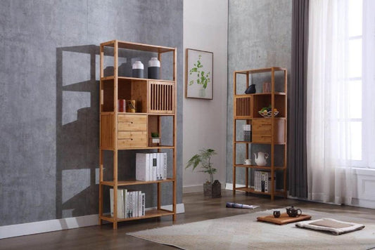 Boraam - Selma Bamboo Bookcase - Left Facing Spindle Cabinet, Natural - 50654 veiw 2