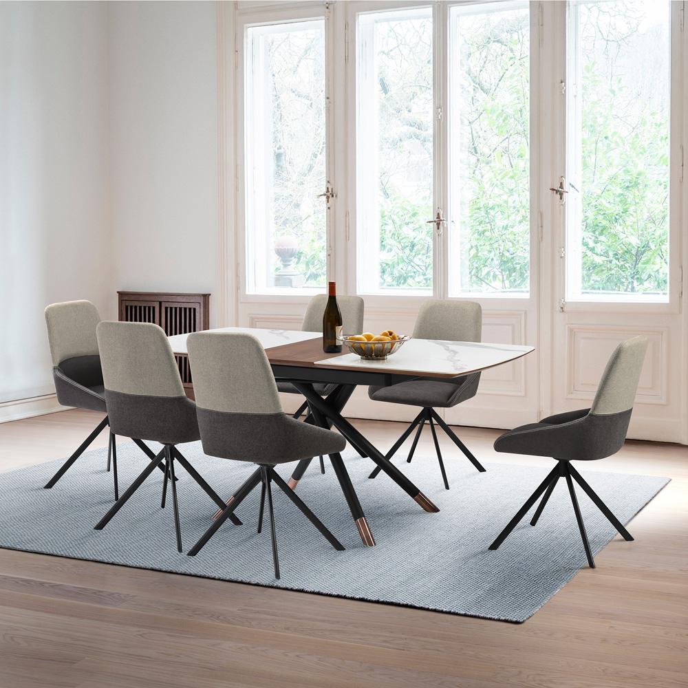 Armen Living - Alora Maverick 7 Piece Extendable Dining Set with Two-Tone Gray Fabric Chairs - SETALMV7GB veiw 7
