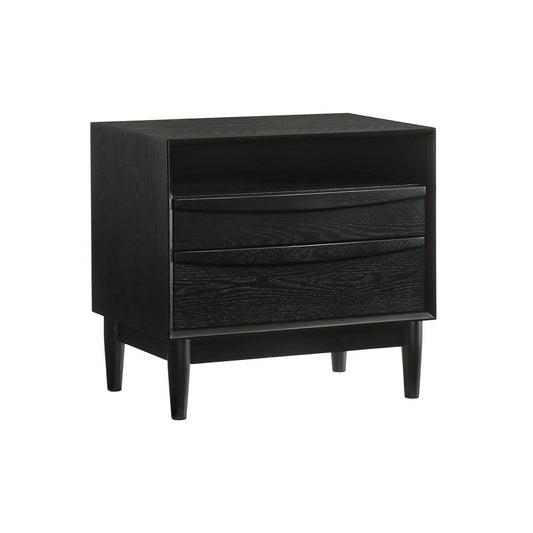 Armen Living - Artemio 2 Drawer Wood Nightstand with Shelf in Black Finish - LCARLABLK veiw 2