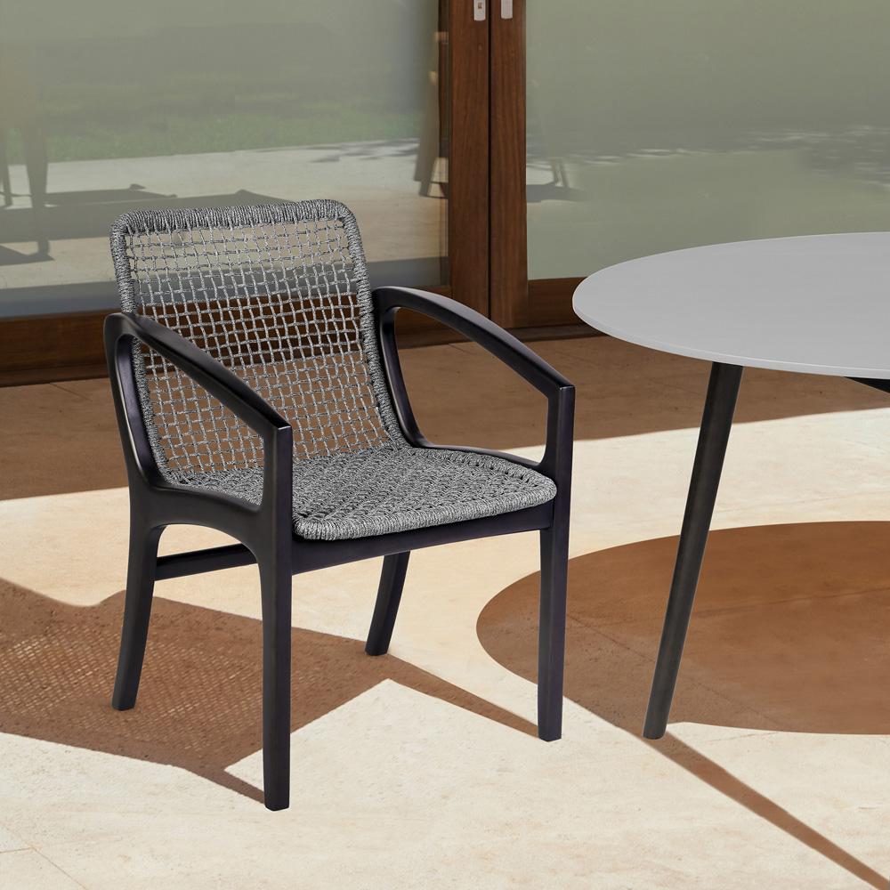 Armen Living - Beckham Outdoor Patio Dining Chair in Dark Eucalyptus Wood and Gray Rope - LCBECHGRY veiw 7