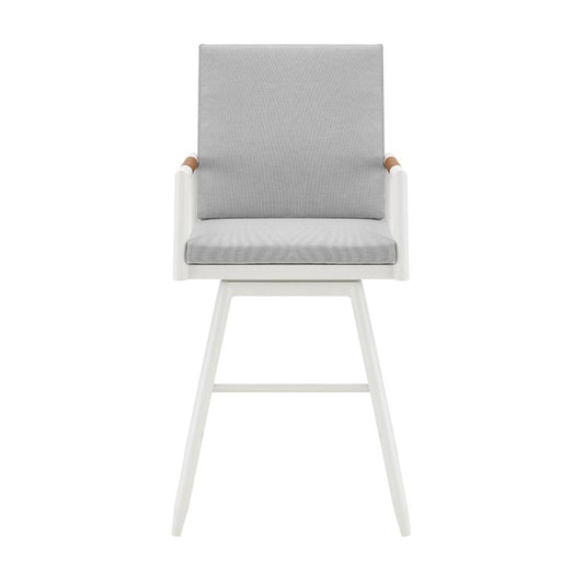 Armen Living - Crown Outdoor Patio Swivel Bar Stool in Aluminum with Brown Rope and Light Gray Cushions - LCCRSWBAWH30 veiw 2