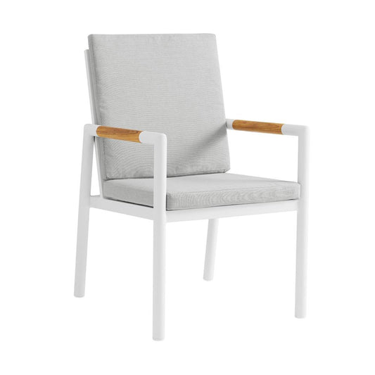 Armen Living - Crown White Aluminum and Teak Outdoor Dining Chair with Light Gray Fabric - (Set of 2) - LCCRCHWH veiw 2