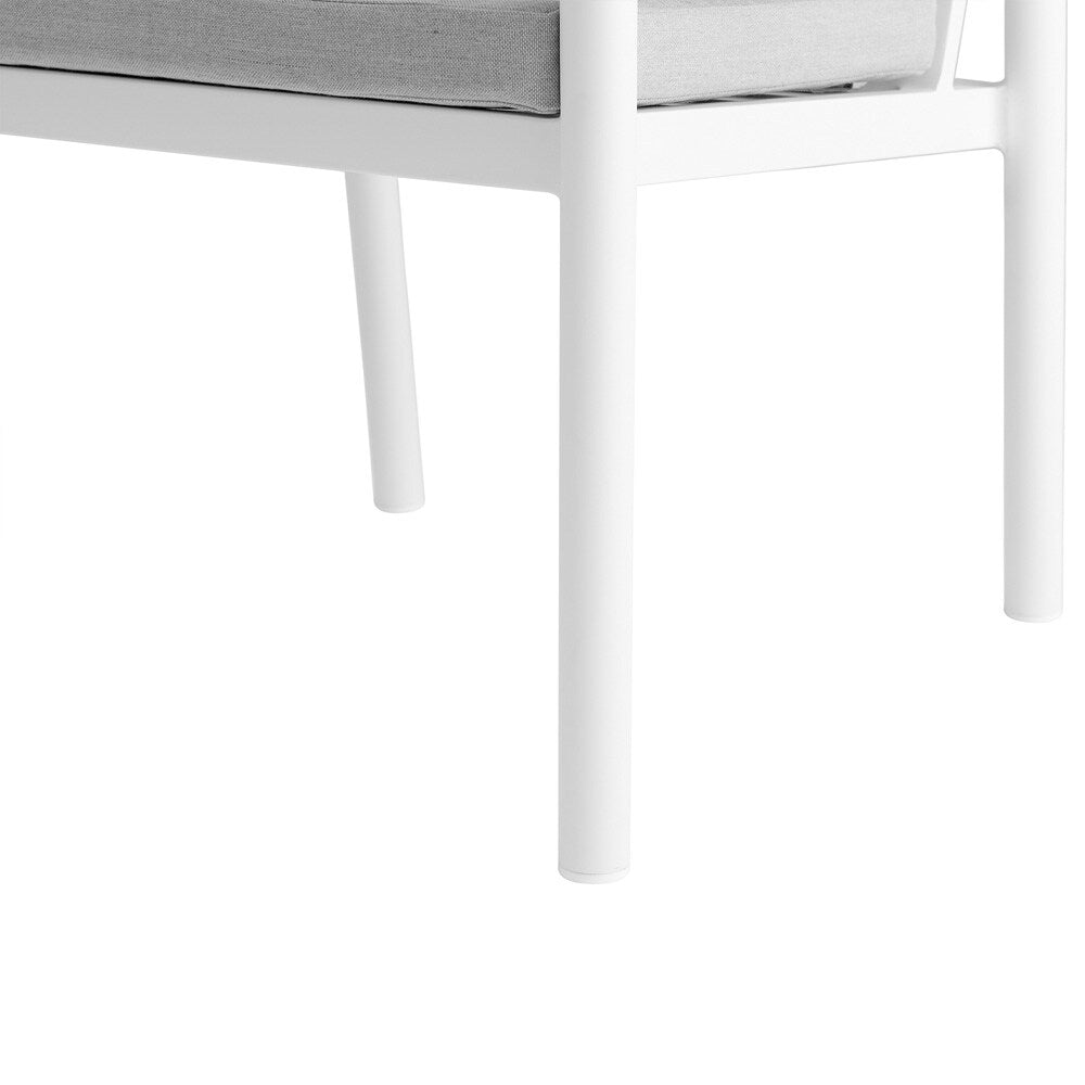 Armen Living - Crown White Aluminum and Teak Outdoor Dining Chair with Light Gray Fabric - (Set of 2) - LCCRCHWH veiw 5
