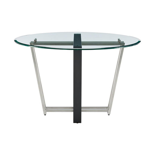 Armen Living - Devi 48in Round Dining Table in Brushed Stainless Steel and Black Iron Base with Glass Tabletop - LCDEDIBSBLK veiw 2