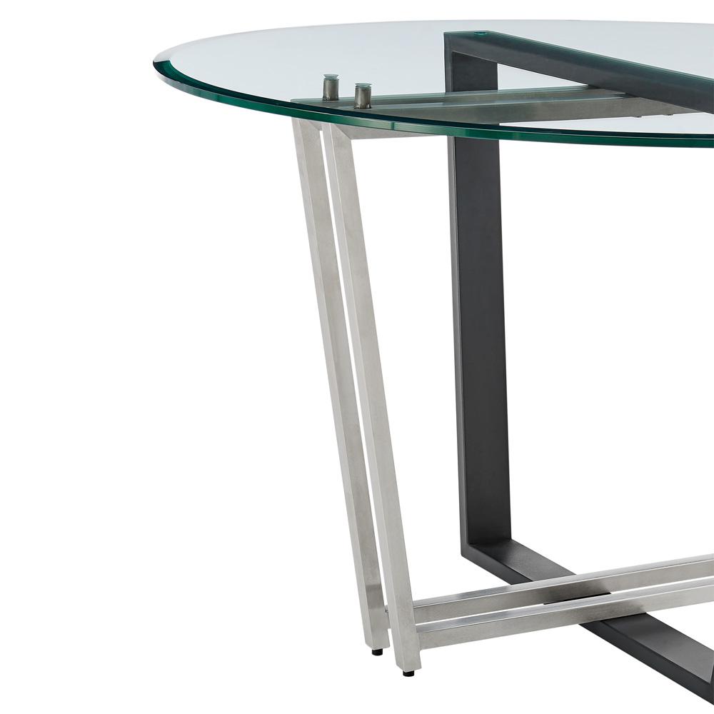 Armen Living - Devi 48in Round Dining Table in Brushed Stainless Steel and Black Iron Base with Glass Tabletop - LCDEDIBSBLK veiw 4