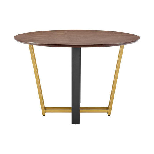 Armen Living - Joana 48in Round Dining Table in Gold Stainless Steel and Black Iron Base with Walnut Tabletop - LCJODIWALBGL veiw 2