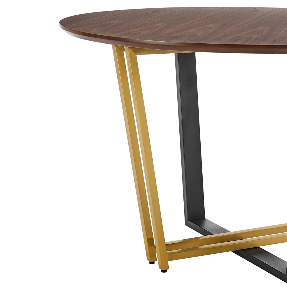 Armen Living - Joana 48in Round Dining Table in Gold Stainless Steel and Black Iron Base with Walnut Tabletop - LCJODIWALBGL veiw 4