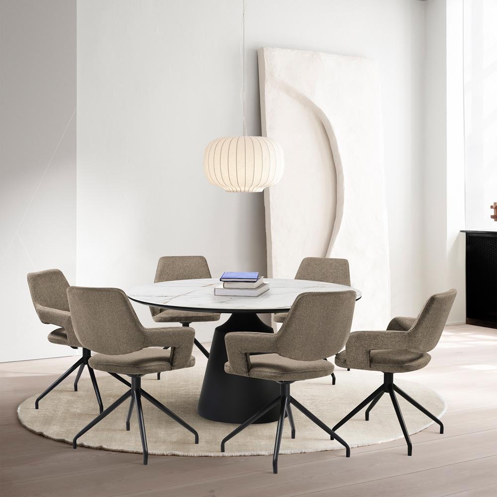 Armen Living - Knox Penny 7 Piece Dining Set with Stone Top and Brown Fabric Chairs - SETKNPE7CB veiw 7
