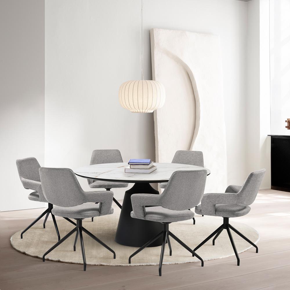 Armen Living - Knox Penny 7 Piece Dining Set with Stone Top and Gray Fabric Chairs - SETKNPE7GB veiw 7