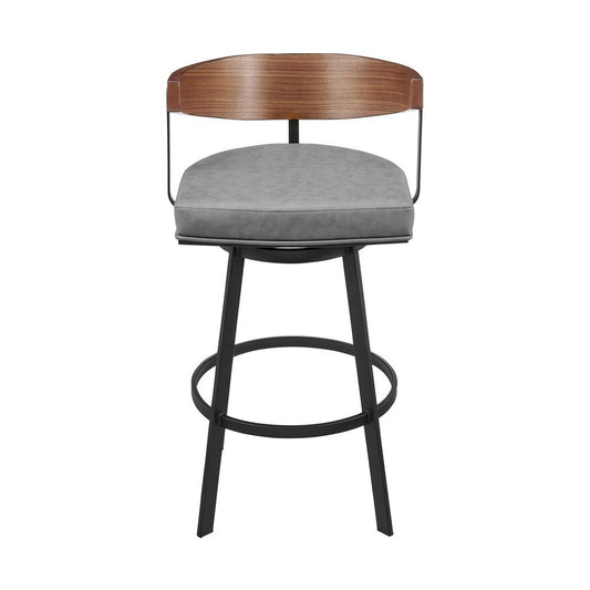Armen Living - Lacey 30in Swivel Bar Stool in Black Iron with Walnut Finish and Vintage Gray Faux Leather - LCLABAGRYWA30 veiw 2