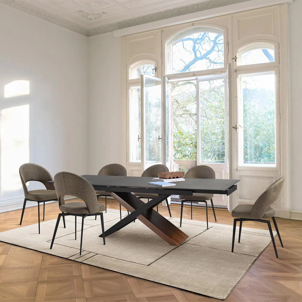 Armen Living - Milena Lucia 7 Piece Extendable Dining Set with Brown Fabric Chairs - SETMILU7CB