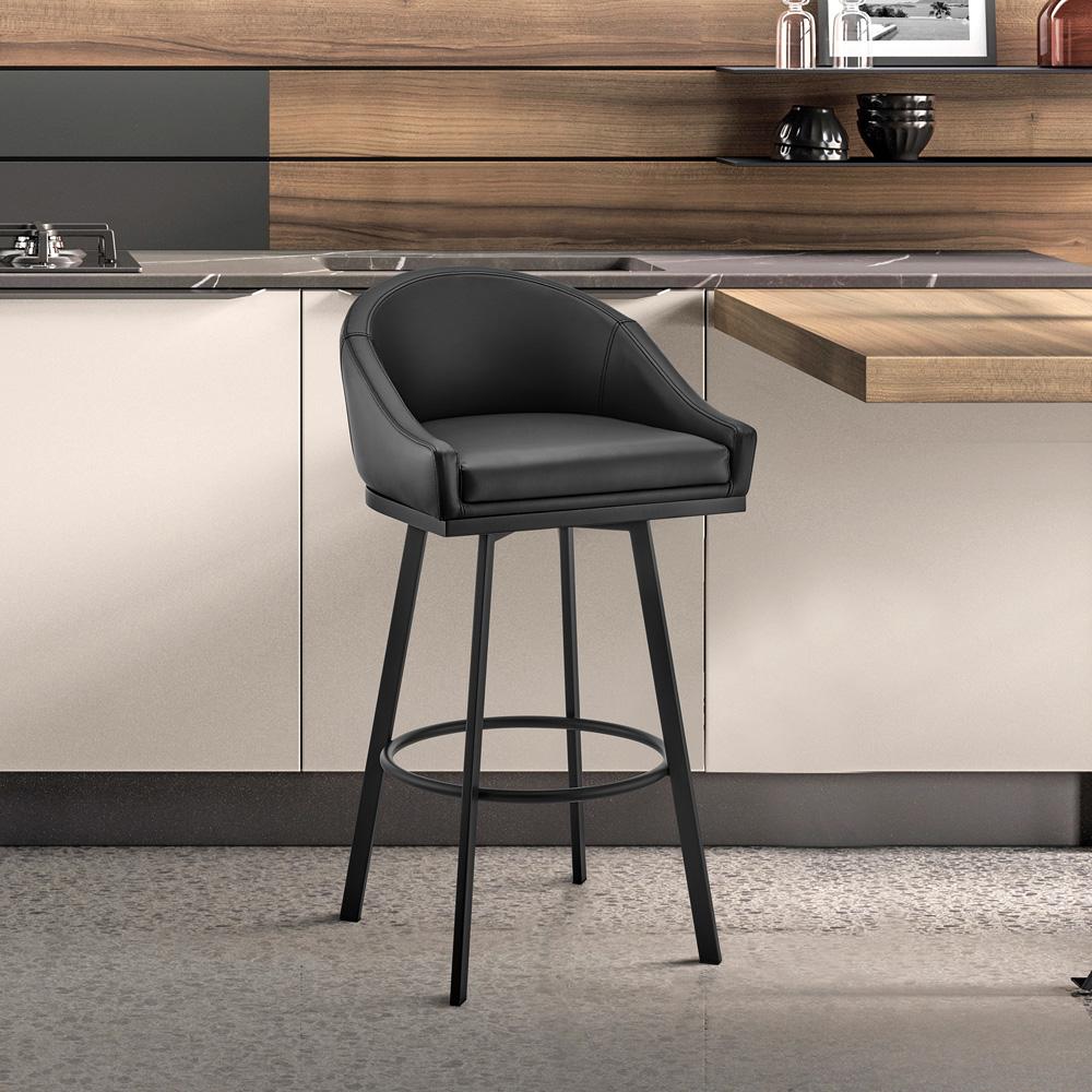 Armen Living - Noran Swivel Counter Stool in Black Metal with Black Faux Leather - 840254335776 veiw 7