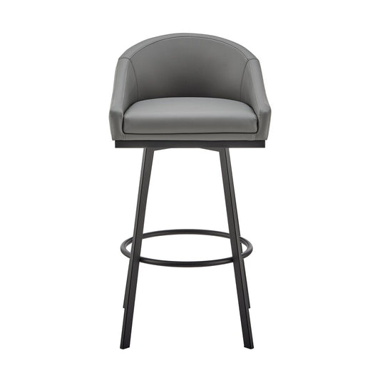 Armen Living - Noran Swivel Counter Stool in Black Metal with Gray Faux Leather - 840254335783 veiw 2