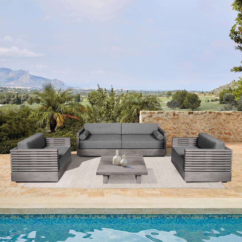 Armen Living - Vivid Outdoor Patio 4 Piece Conversation Set in Gray Eucalyptus Wood with Gray Olefin Cushions - SETVI4GRY veiw 7