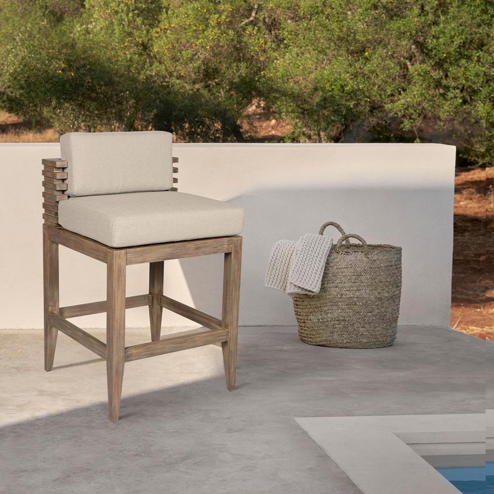Armen Living - Vivid Outdoor Patio Bar Stool in Light Eucalyptus Wood with Taupe Olefin Cushions - LCVIBAEUCTP30 veiw 7