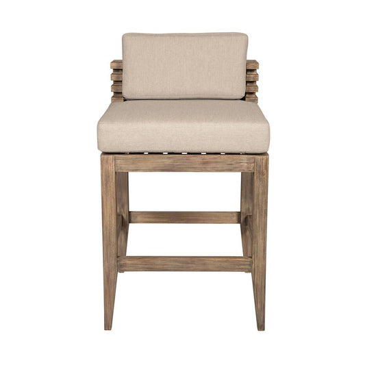 Armen Living - Vivid Outdoor Patio Counter Stool in Light Eucalyptus Wood with Taupe Olefin Cushions - LCVIBAEUCTP26 veiw 2