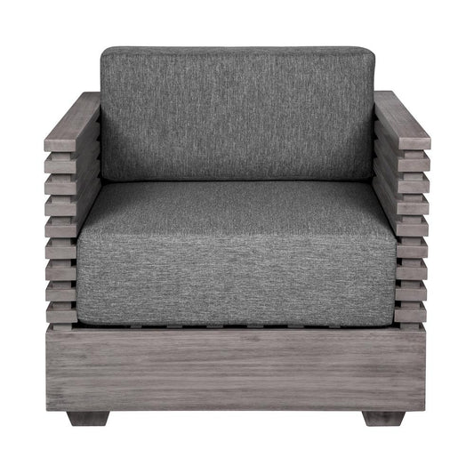 Armen Living - Vivid Outdoor Patio Chair in Gray Eucalyptus Wood with Gray Olefin Cushions - LCVICHEUCGRY veiw 2