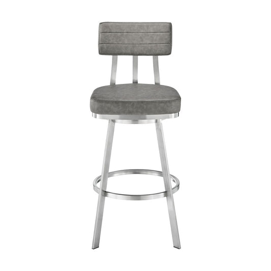 Armen Living - Benjamin 30in Swivel Bar Stool in Brushed Stainless Steel with Gray Faux Leather - LCBEBABSVGRY30 veiw 2