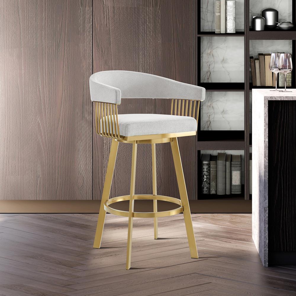 Armen Living - Chelsea 26in Swivel Counter Stool with Gold Brushed Stainless Steel and Silver Fabric - LCCSBABGLSI26 veiw 7