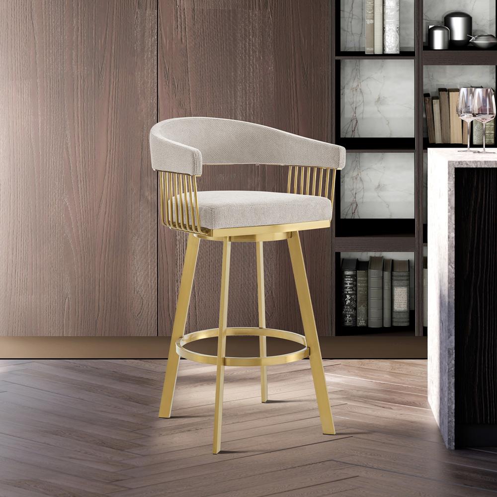 Armen Living - Chelsea 26in Swivel Counter Stool with Gold Brushed Stainless Steel and Taupe Fabric - LCCSBABGLTP26 veiw 7