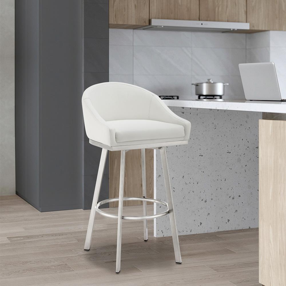 Armen Living - Eleanor 30in Swivel Bar Stool in Brushed Stainless Steel with White Faux Leather - LCELBABSWHI30 veiw 7