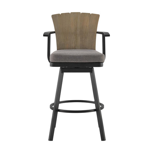 Armen Living - Hazel Outdoor Patio Swivel Bar Stool in Aluminum with Teak Wood and Charcoal Cushion - LCHABABLKCH30 veiw 2
