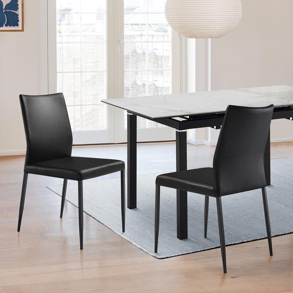 Armen Living - Kash Upholstered Dining Chair in Black Faux Leather with Black Metal Legs - (Set of 2) - LCKASIBLK veiw 7