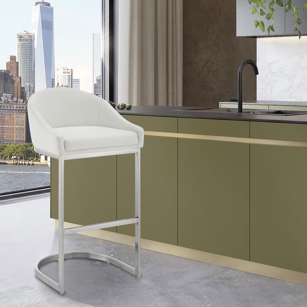 Armen Living - Katherine 30in Bar Stool in Brushed Stainless Steel with White Faux Leather - LCKABABSWHI30 veiw 7