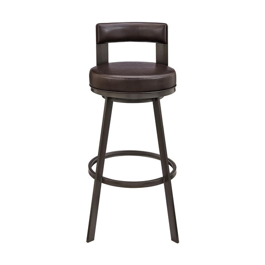 Armen Living - Lynof Swivel Counter Stool in Brown Metal with Brown Faux Leather - 840254335448 veiw 2