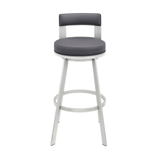 Armen Living - Lynof Swivel Counter Stool in Silver Metal with Gray Faux Leather - 840254335479 veiw 2