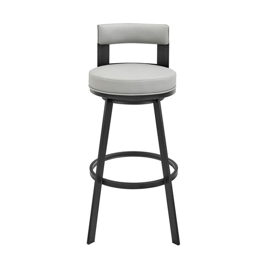 Armen Living - Lynof Swivel Counter Stool in Black Metal with Light Gray Faux Leather - 840254335431 veiw 2