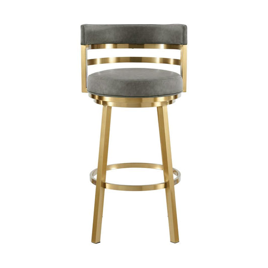 Armen Living - Madrid 26in Swivel Counter Stool with Gold Brushed Stainless Steel and Vintage Gray Faux Leather - LCMASWBABGLVGRY26 veiw 2