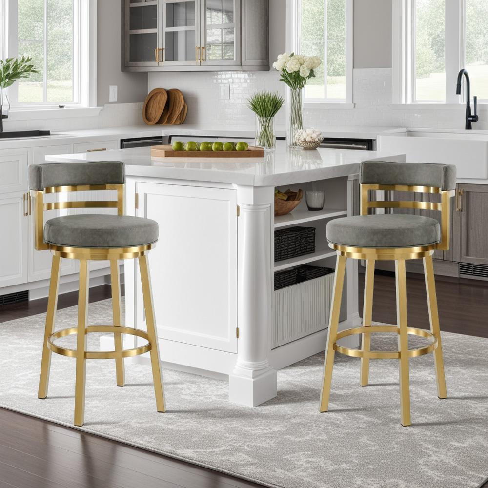 Armen Living - Madrid 26in Swivel Counter Stool with Gold Brushed Stainless Steel and Vintage Gray Faux Leather - LCMASWBABGLVGRY26 veiw 7