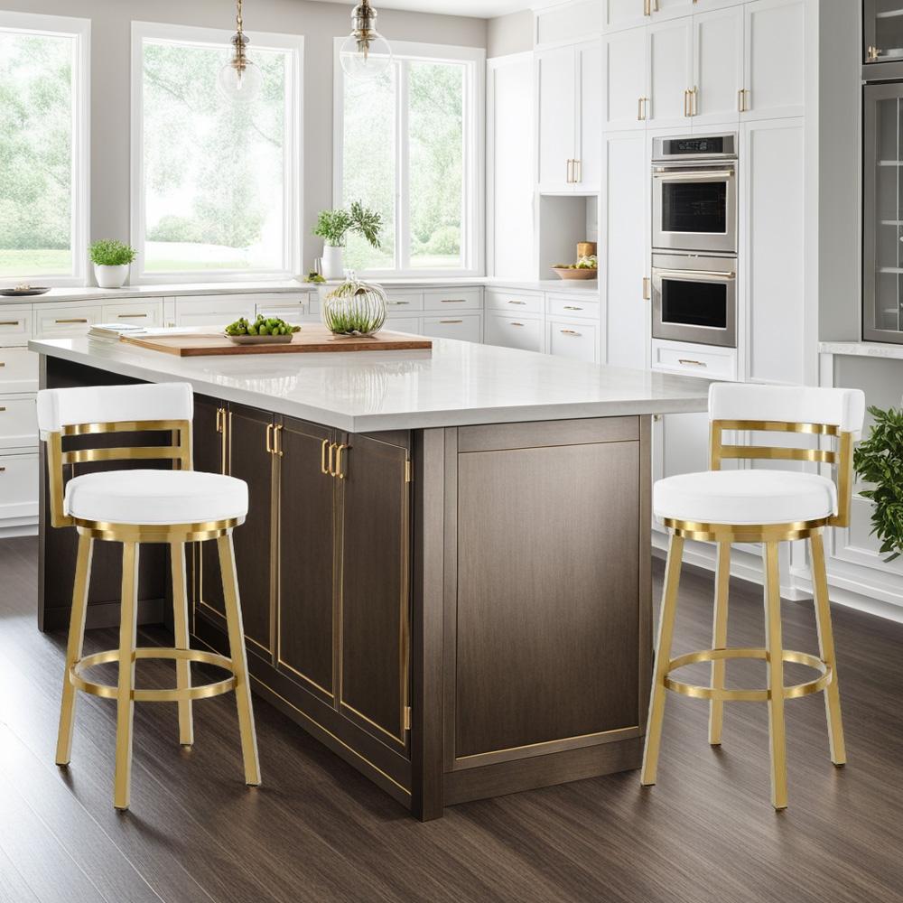 Armen Living - Madrid 26in Swivel Counter Stool in Gold Brushed Stainless Steel with White Faux Leather - LCMASWBABGLWH26 veiw 7