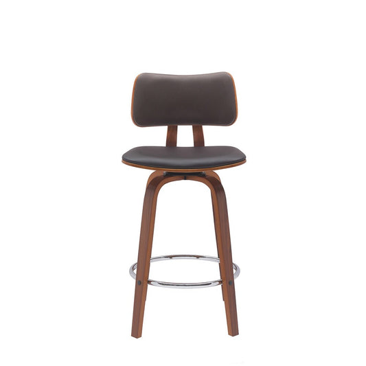 Armen Living - Pico 26in Swivel Walnut Wood Counter Stool in Brown Faux Leather with Chrome - LCPIBAWABR26 veiw 2