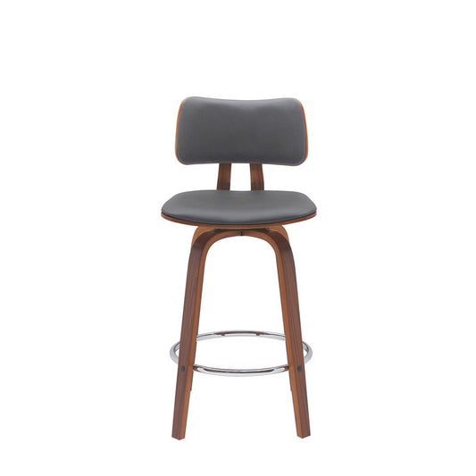 Armen Living - Pico 26in Swivel Walnut Wood Counter Stool in Gray Faux Leather with Chrome - LCPIBAWAGRY26 veiw 2