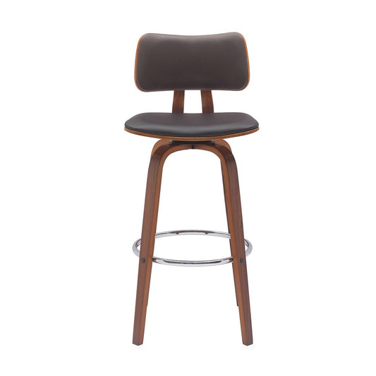 Armen Living - Pico 30in Swivel Walnut Wood Bar Stool in Brown Faux Leather with Chrome - LCPIBAWABR30 veiw 2