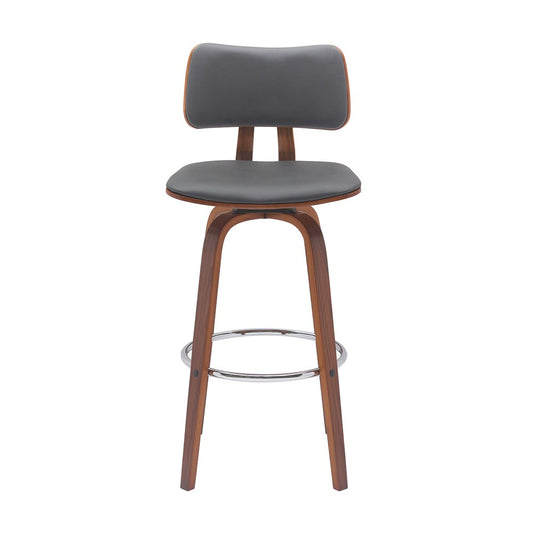 Armen Living - Pico 30in Swivel Walnut Wood Bar Stool in Gray Faux Leather with Chrome - LCPIBAWAGRY30 veiw 2
