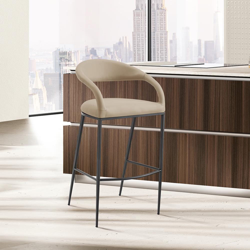 Armen Living - Ramona 30in Bar Stool with Matte Black Iron and Beige Faux Leather - LCRABABLKBG30 veiw 7