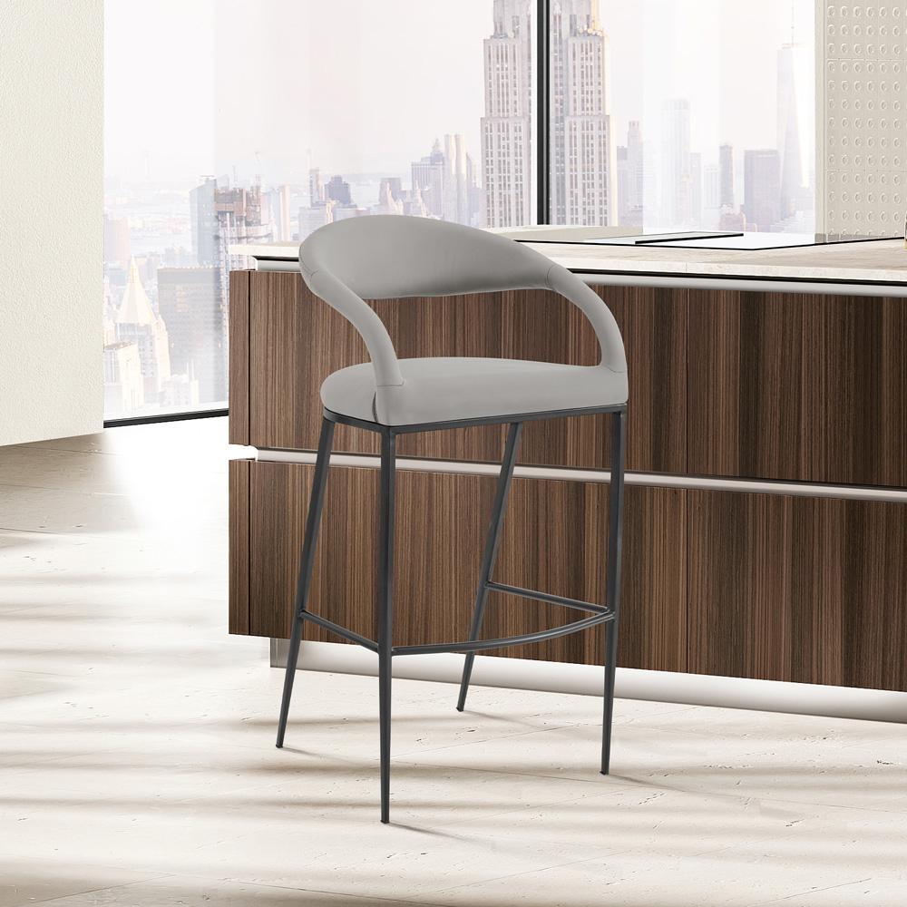 Armen Living - Ramona 30in Bar Stool with Matte Black Iron and Light Gray Leather - LCRABABLKPGRY30 veiw 7