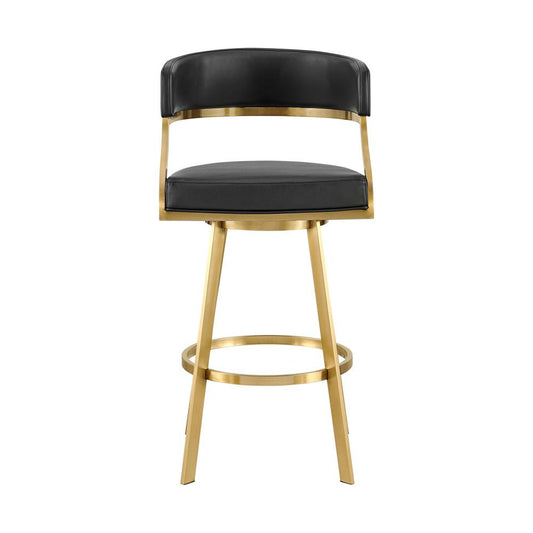 Armen Living - Saturn 30in Swivel Bar Stool with Gold Brushed Stainless Steel and Black Faux Leather - LCSNSWBABGLBLK30 veiw 2