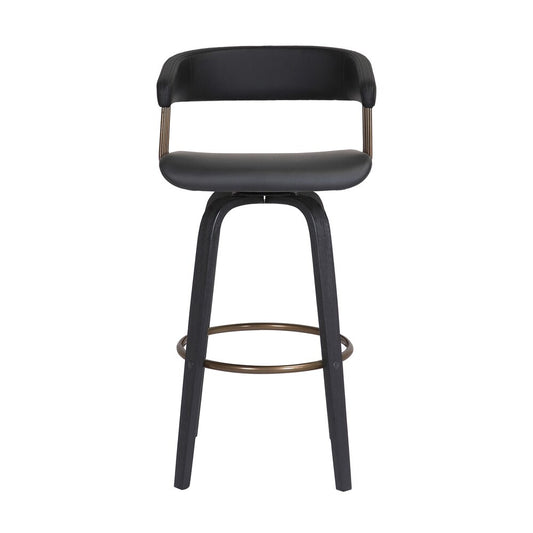 Armen Living - Topanga 26in Swivel Black Wood Counter Stool in Black Faux Leather with Golden Bronze Metal - LCTOBABLKBLK26 veiw 2