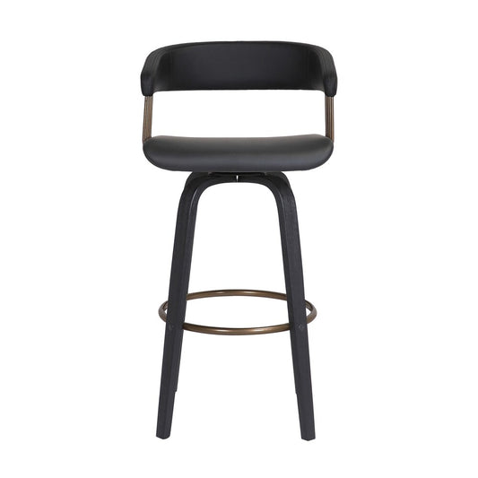 Armen Living - Topanga 30.5in Swivel Black Wood Bar Stool in Black Faux Leather with Golden Bronze Metal - LCTOBABLKBLK30 veiw 2